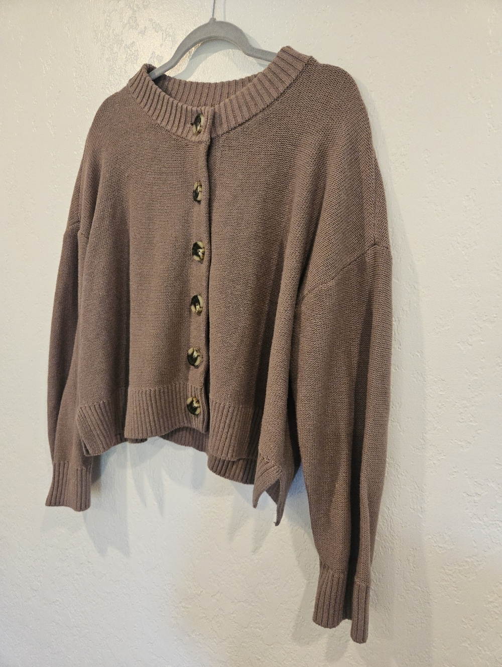 Quince Women 100% Organic Cotton Cropped Cardigan Cafe Au Lait Long Sleeve Large